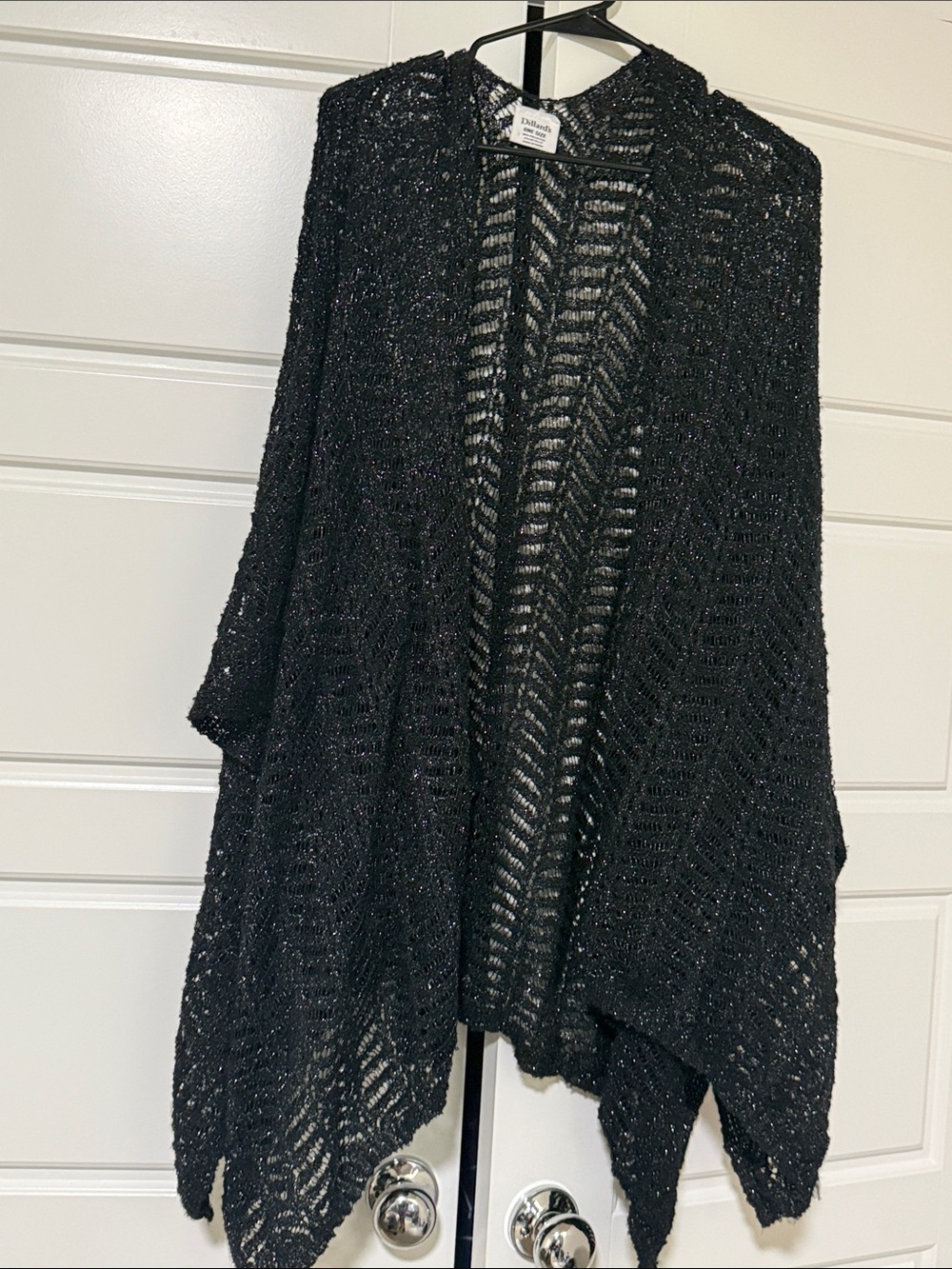 Open-Knit Black Sparkle Poncho Shrug